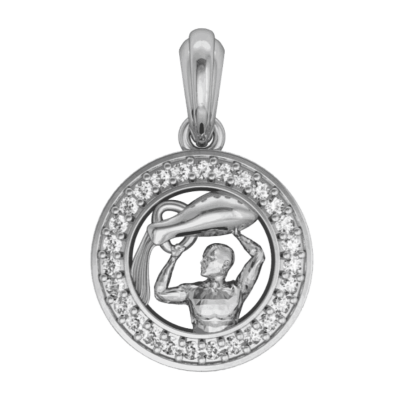 Aquarius Charm Pendant in Silver with 27 Diamonds